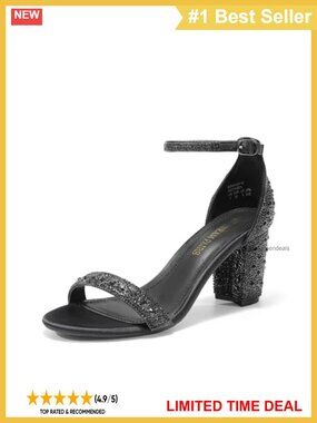 Women's Block Heel Sandals Rhinestone Ankle Strap 3 Inch Heel